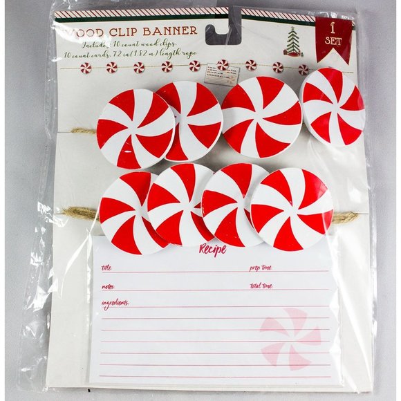 Horizon Group Peppermint Wood Clip Banner with Recipe Cards 10 Clips/Cards NEW - Picture 1 of 2